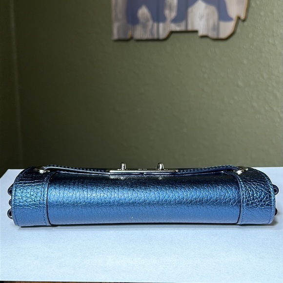 COACH Metallic Blue Cowhide Swagger Wallet - Picture 6 of 16